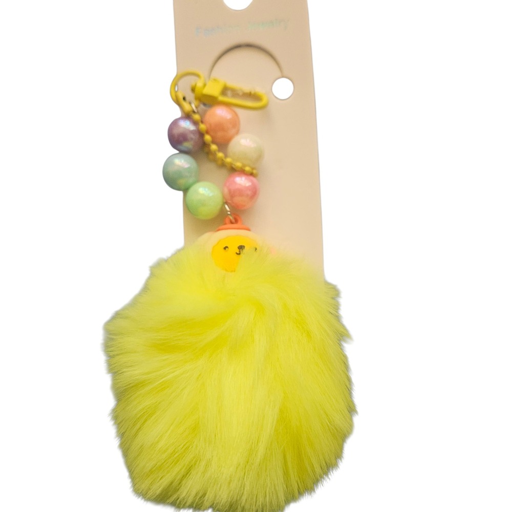 Yellow Chick Fluffy Pom Pom Keychain Purse‎ Charm Bag Charm Ball Bead Fashion